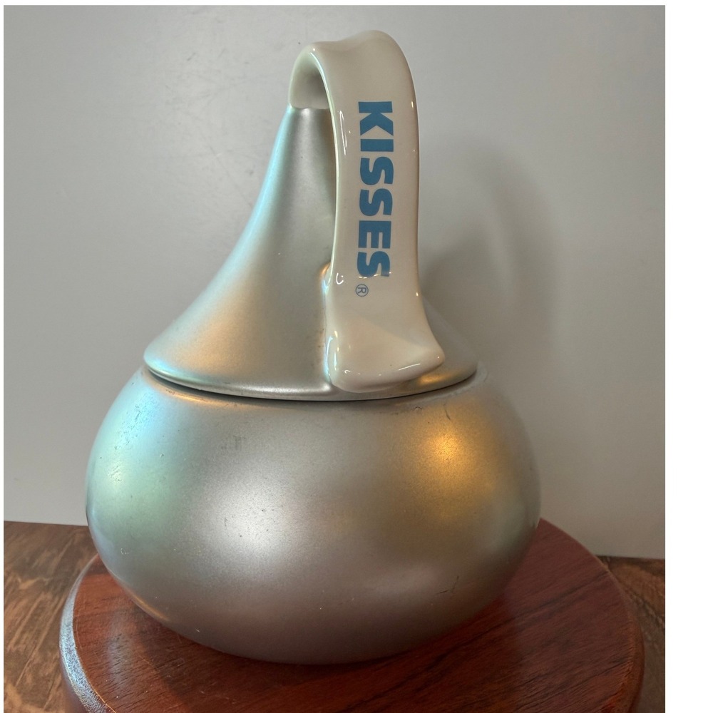 Vintage 2006 Hershey Kisses Ceramic Jar Candy Dish Silver Kiss
